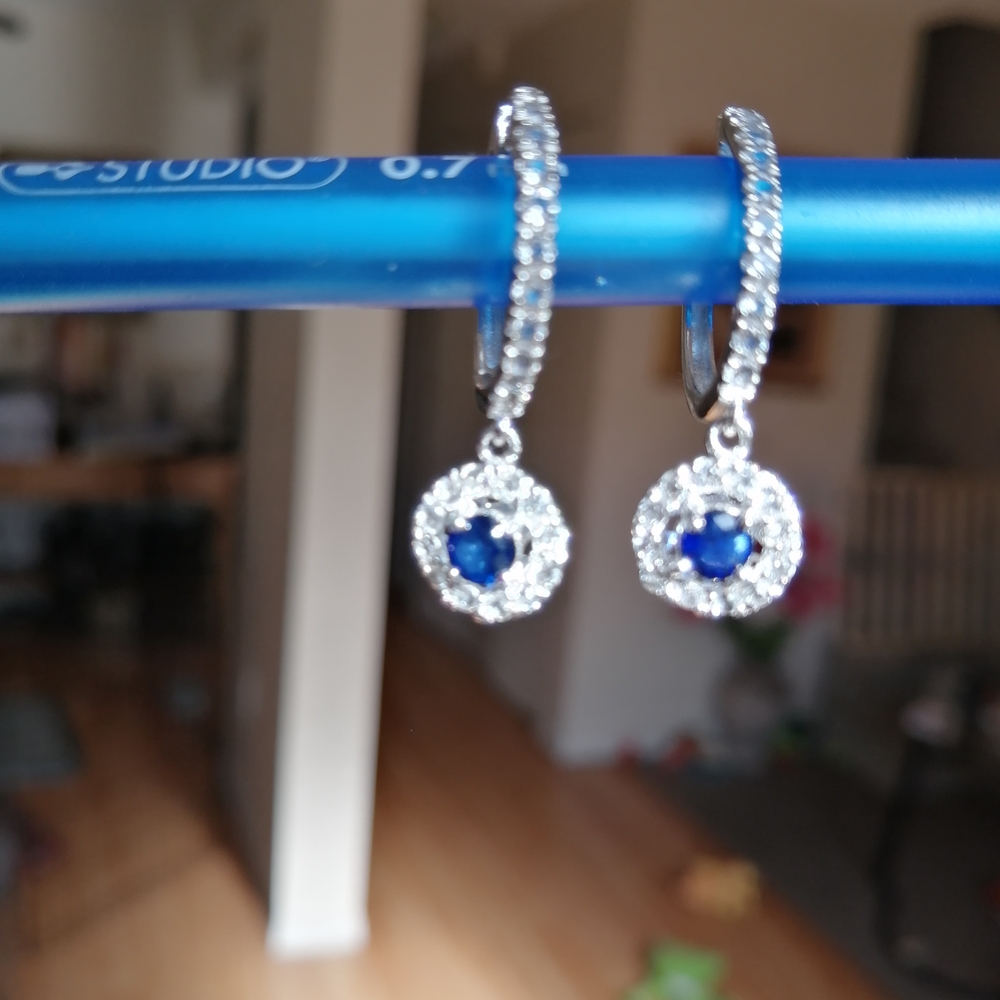 Sapphires Cubic Zirconia White Gold Silver 925 Delicate Earrings